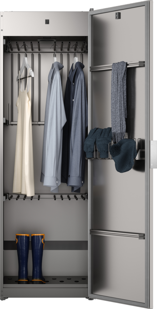Left. Asko - 52 Linear ft of clothline space - flexible design, Versatile drying, Ultra Gentile Drying, 8 programs - Titanium - Titanium.