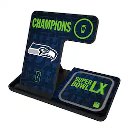 Keyscaper - Seattle Seahawks Super Bowl LX Champions 3-in-1 Charging Station - Black