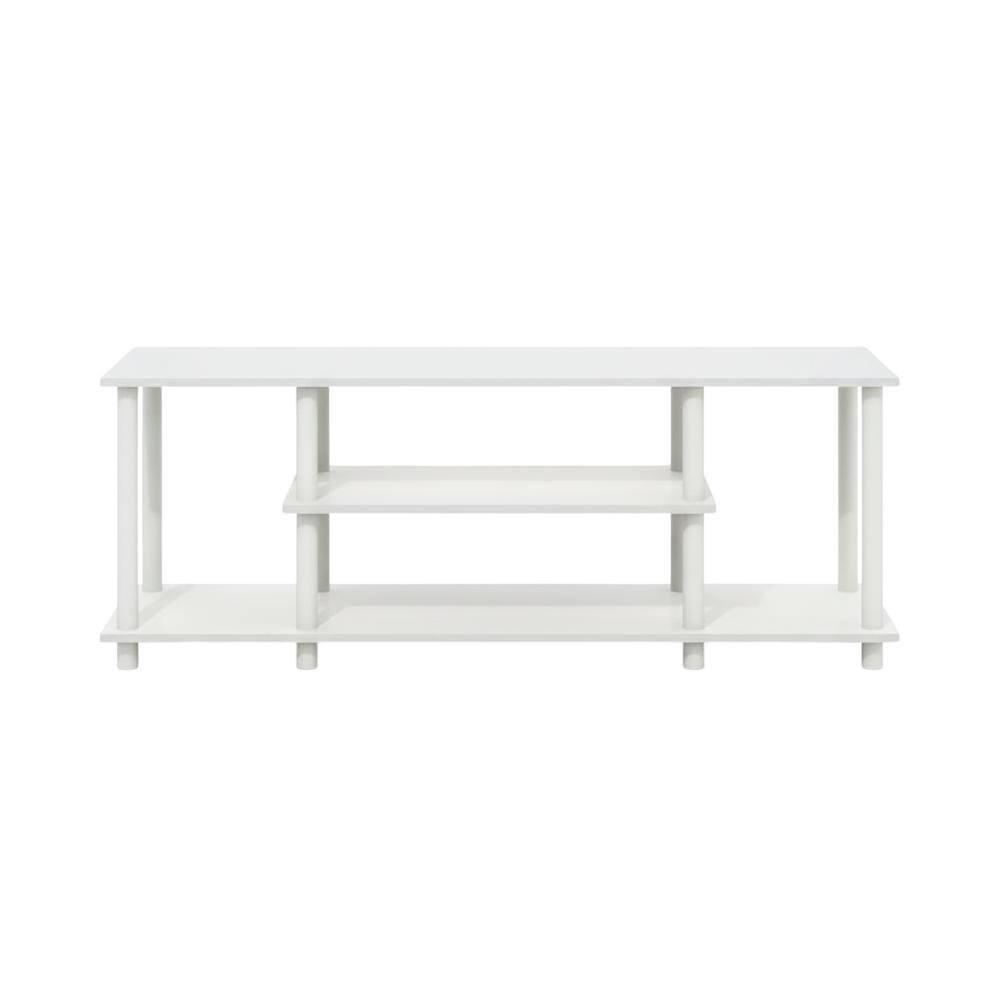 Alt View 3. FurniFact - White 3-Tier TV Stand with Spacious Shelving and Durable Wood Finish - White.
