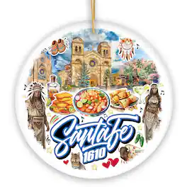 OrnamentallyYou - Classic Santa Fe New Mexico Ceramic Ornament Souvenir and Christmas Tree Decor - Multi-colored
