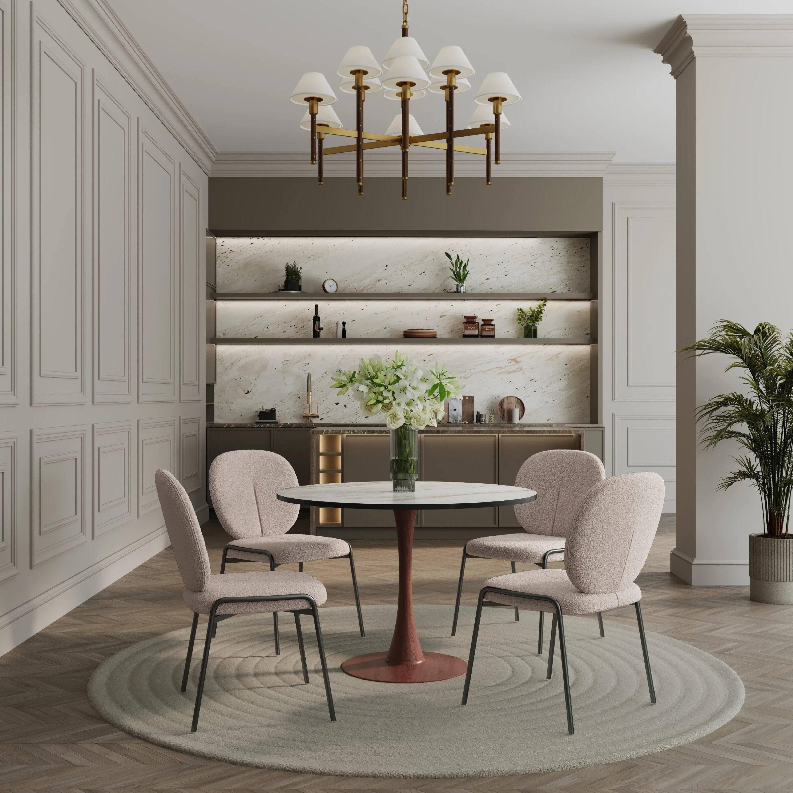 Left. LeisureMod - Bristol Round Dining Table – 31 in. MDF Tabletop with Cherry Finish Pedestal Steel Base Modern Accent Kitchen Table - White.