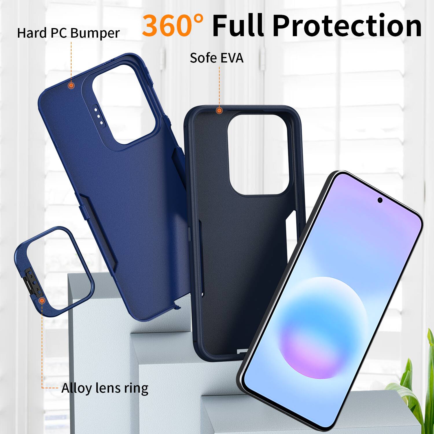 Hard PC Bumper 360° Full Protection Soft EVA Alloy lens ring