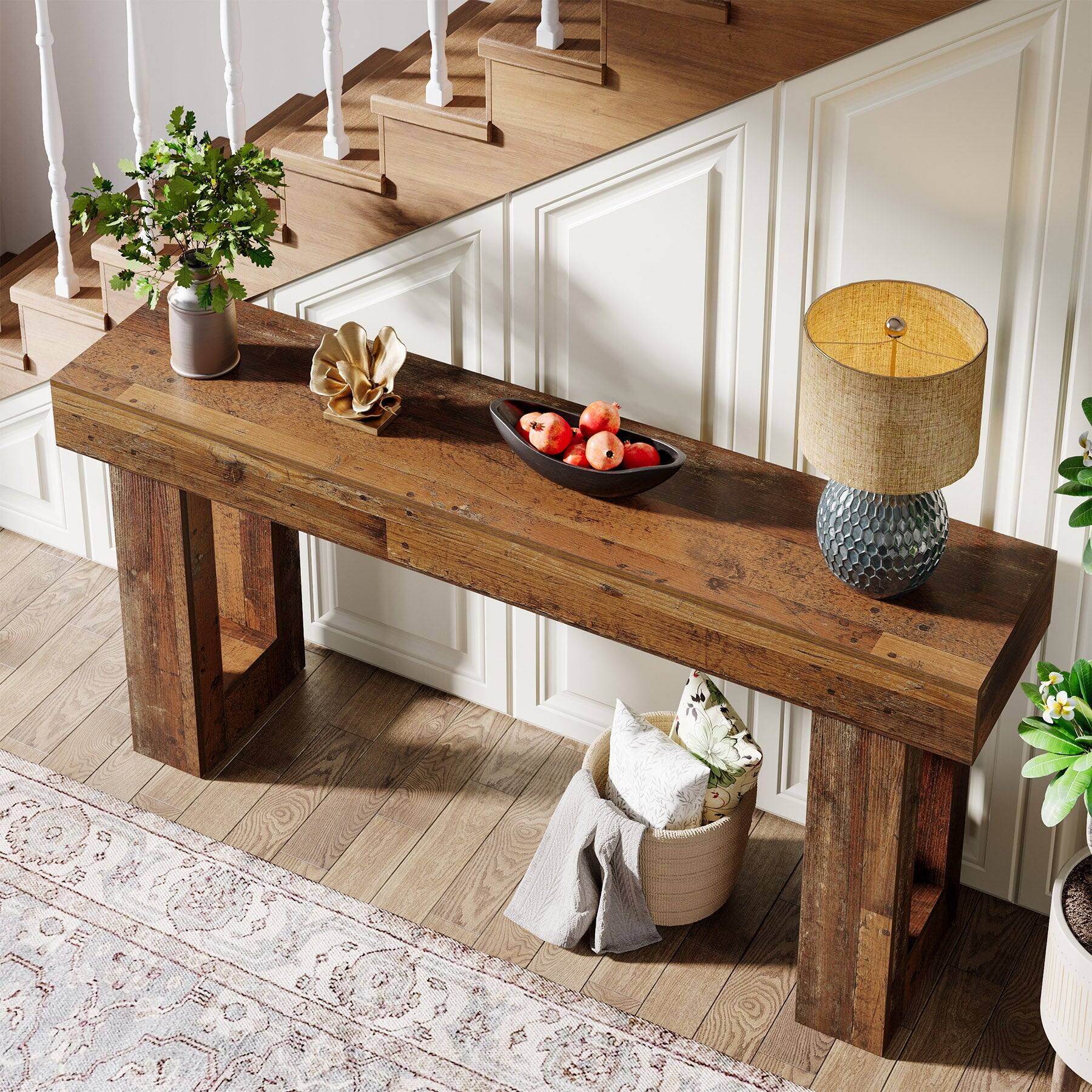 Back. Tribesigns - Console Table with Engineered Wood Construction and Rectangular Top for Entryway and Hallway - Brown.