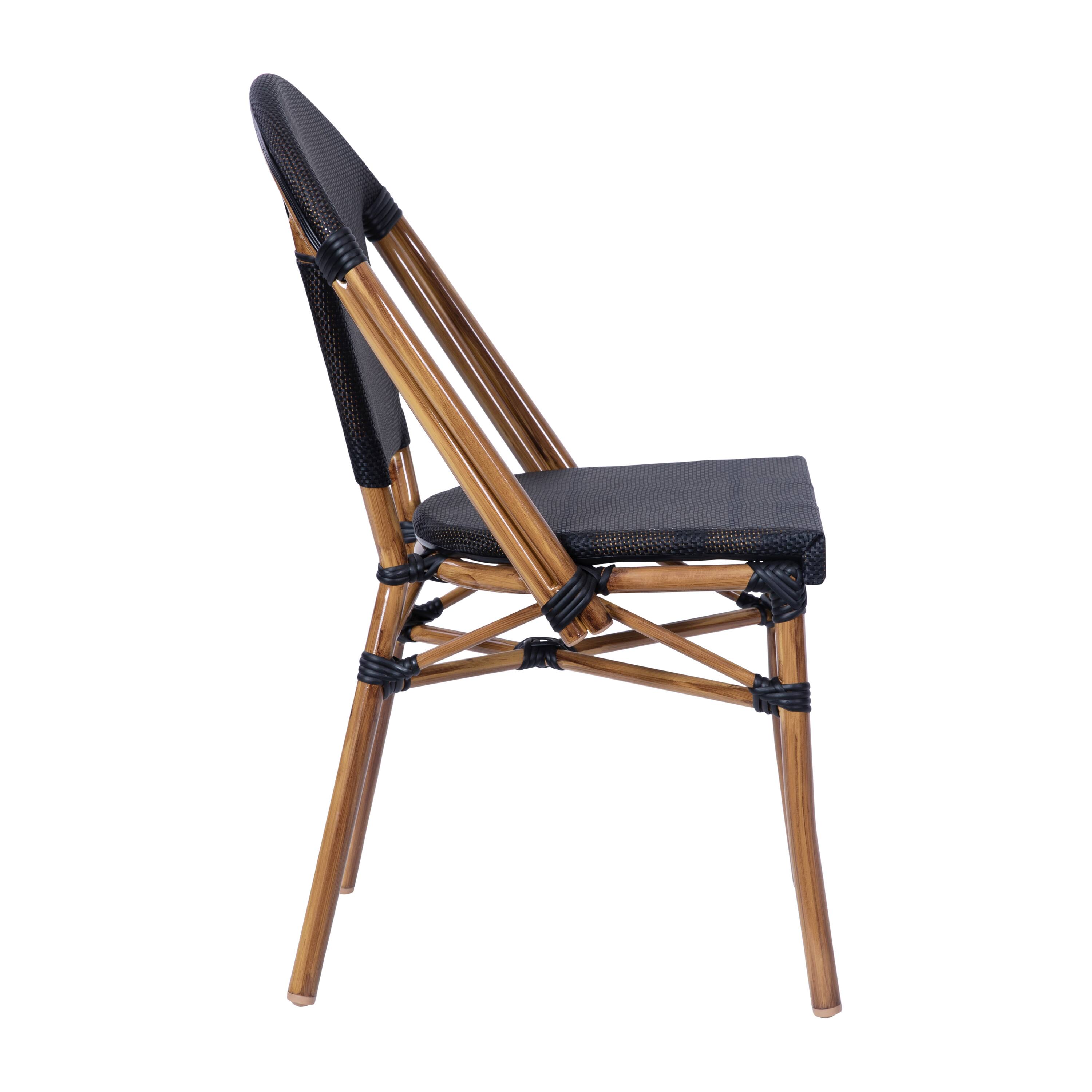 Alt View 9. Emma + Oliver - Massalia Indoor/Outdoor Stacking Bistro Style Chairs with Textilene Seat and Aluminum Frame - Black/Natural Frame.