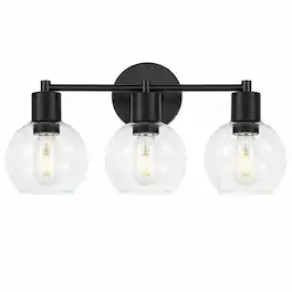 RYHNUYNE - 3-Light Globe Wall Sconce, Industrial Black Metal Vanity Light with Clear Glass Shades for Bathroom, Bedroom