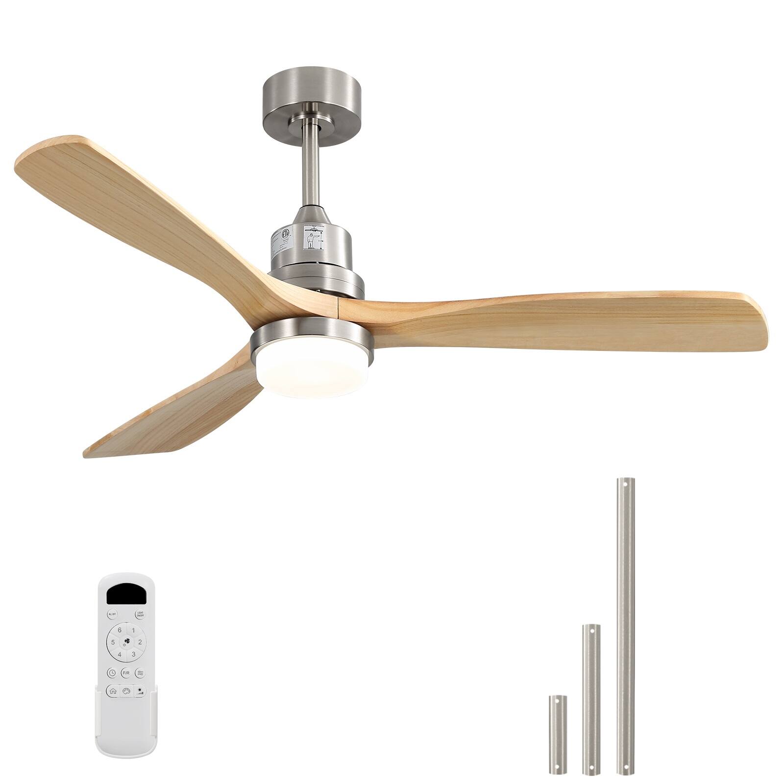Alt View 2. Sofucor - 52 Inch Remote Ceiling Fans with Lights Modern Solid Wood Outdoor Ceiling Fan for Bedroom Living Room Indoor Farmhouse - Nickel-Burley Wood.