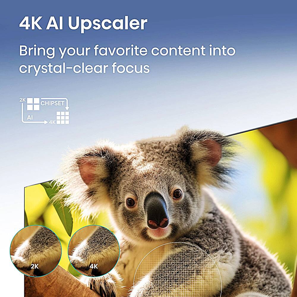 4K AI Upscaler  
Bring your favorite content into crystal-clear focus  

2K CHIPSET AI → 4K
