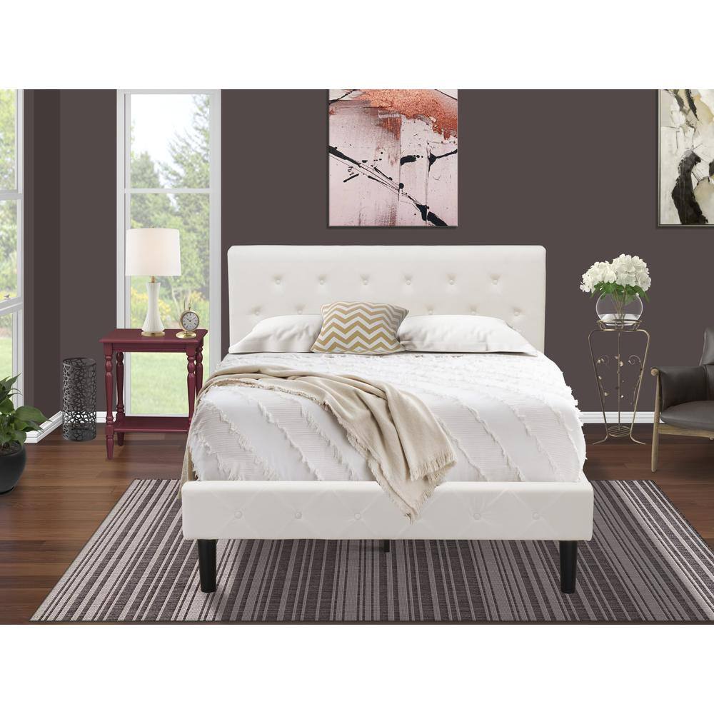 Alt View 4. East West Furniture - NL19F-1BF13 2 Piece Full Bed Set - 1 Full Bed White Velvet Fabric Headboard and 1 Bedroom Nightstand - Burgundy Finish - White Velvet.