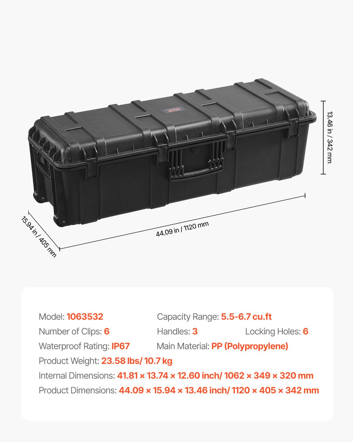 VEVOR Weatherproof Hard Case, Heavy Duty Protective Dry Box Case