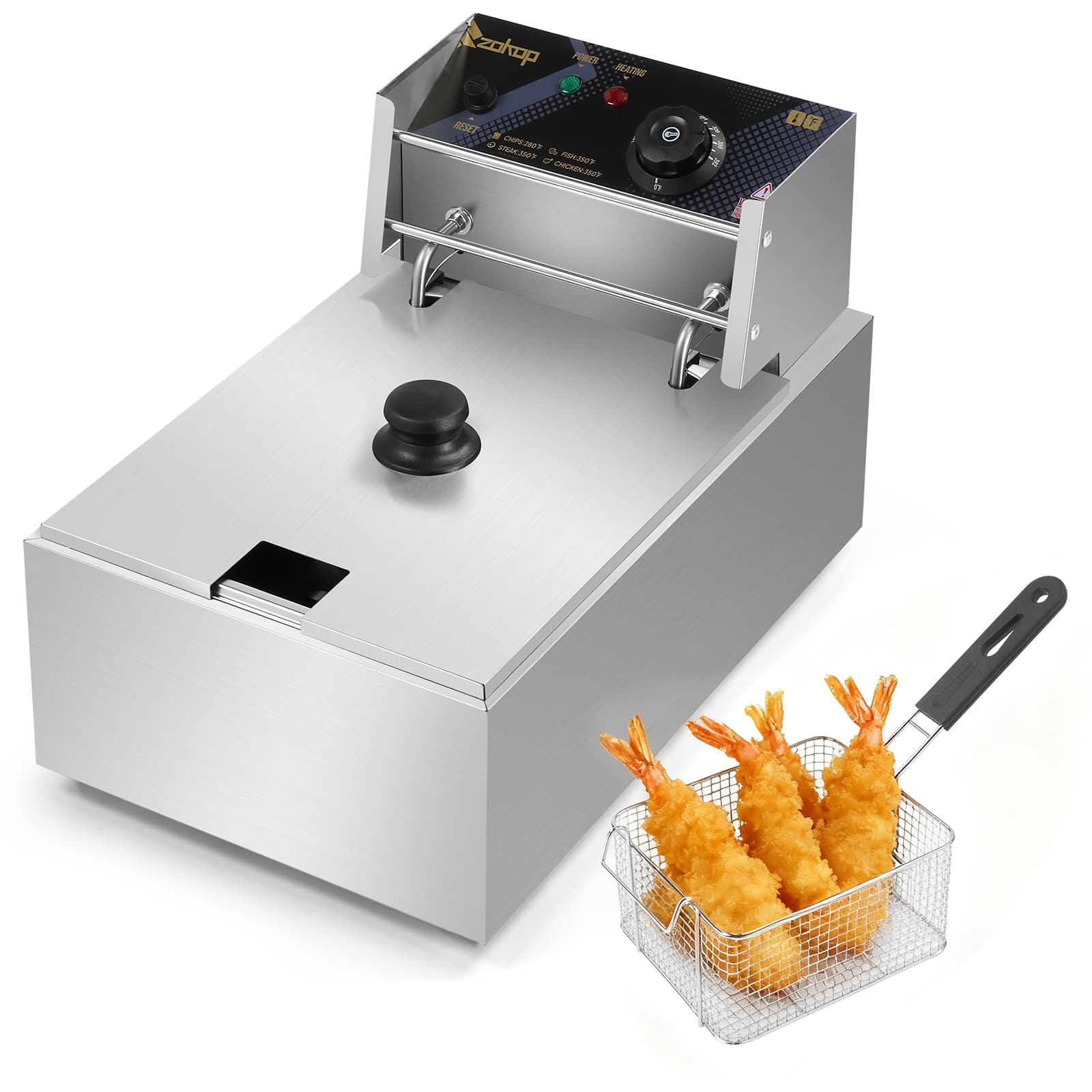 Winado - 11.4QT Electric Deep Fryer with Basket & Lid, 1700W Commercial Deep Fryer Stainless Steel French Fryer W/6.3QT/6LTank - Silver - Thumbnail 4
