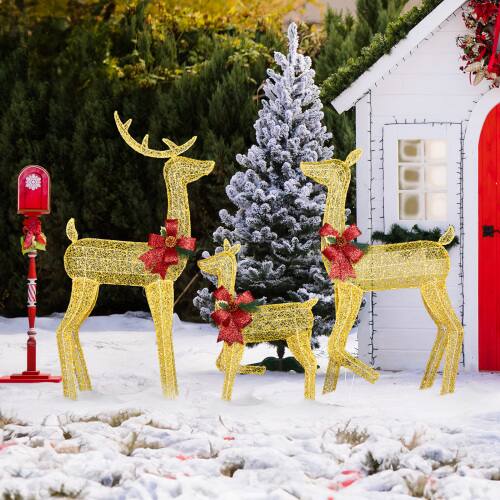 Alt View 6. Winado - 3PCS Christmas Reindeer Family 4FT Set 2D Weather Proof with Lights for Indoor Outdoor Garden Holiday Party Decoration - Golden.
