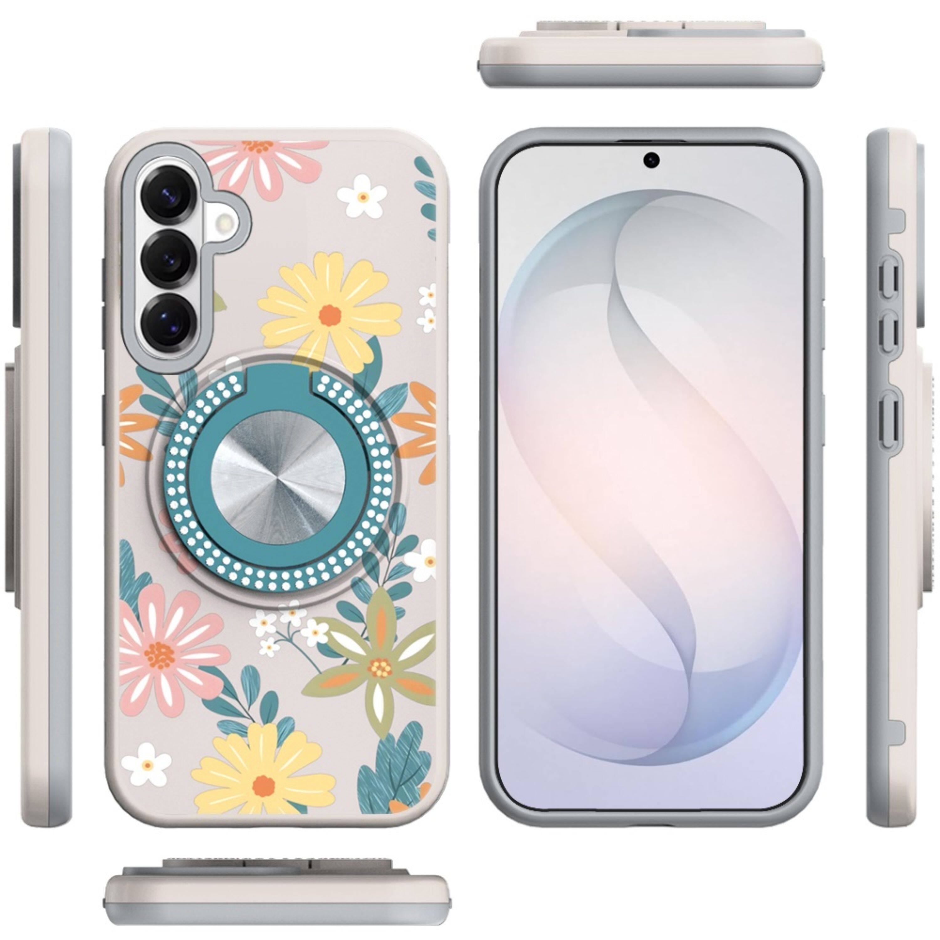 Left. Kitcheniva - Printed Design With 360 Bling Stand Cover Plus Tempered Glass For Samsung S26 FE Floral E - Multicolor.