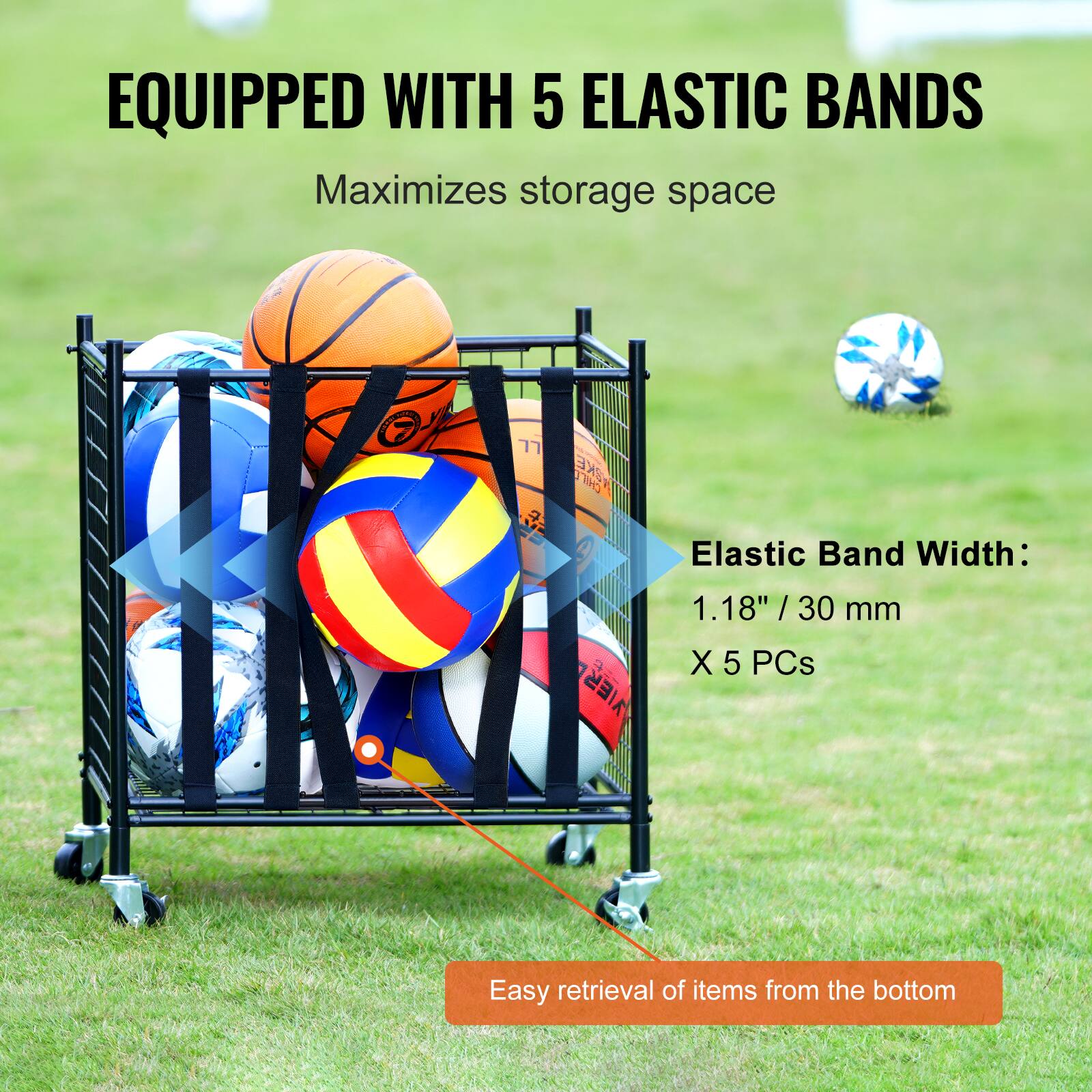 EQUIPPED WITH 5 ELASTIC BANDS  
Maximizes storage space  

Elastic Band Width:  
1.18" / 30 mm  
X 5 PCs  

Easy retrieval of items from the bottom