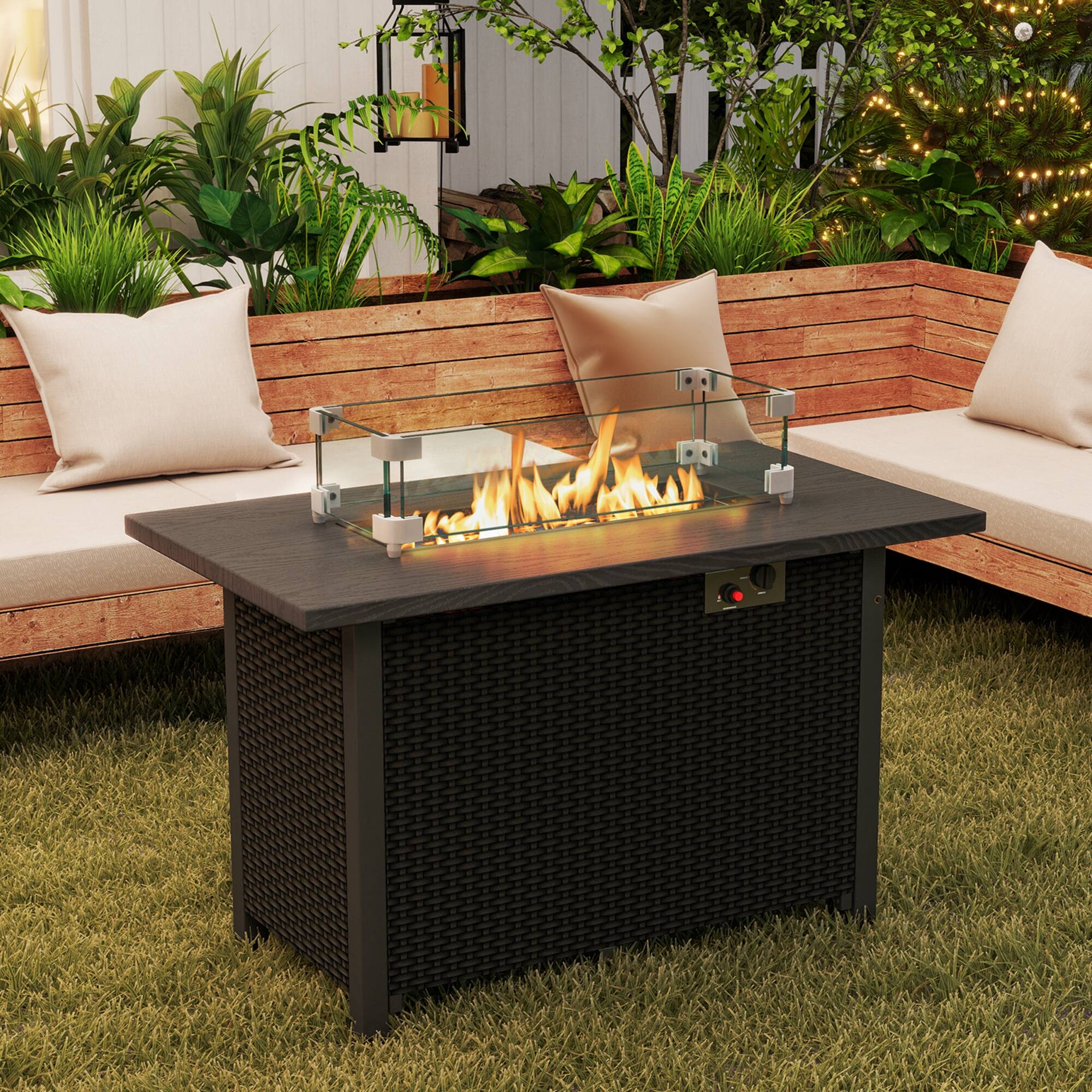 Alt View 1. Gymax - Gymax 42 Inch Patio Rattan Propane Fire Pit Propane Gas Fire Pit Table w/ Wind Guard Black - Black.