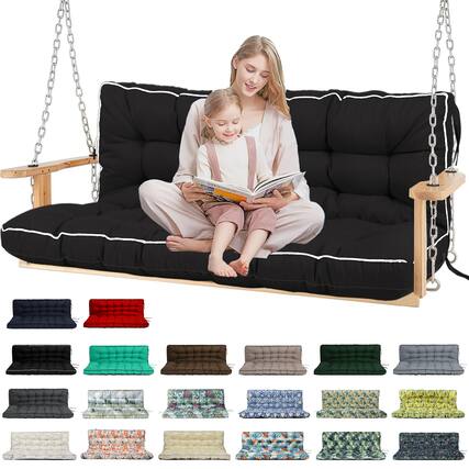 Front. Chateau Abodes - Outdoor Bench Cushion for 2-3 Seater Swing, Patio Sofa & Furniture - Waterproof Replacement Seat with Backrest - Black-40x63in.