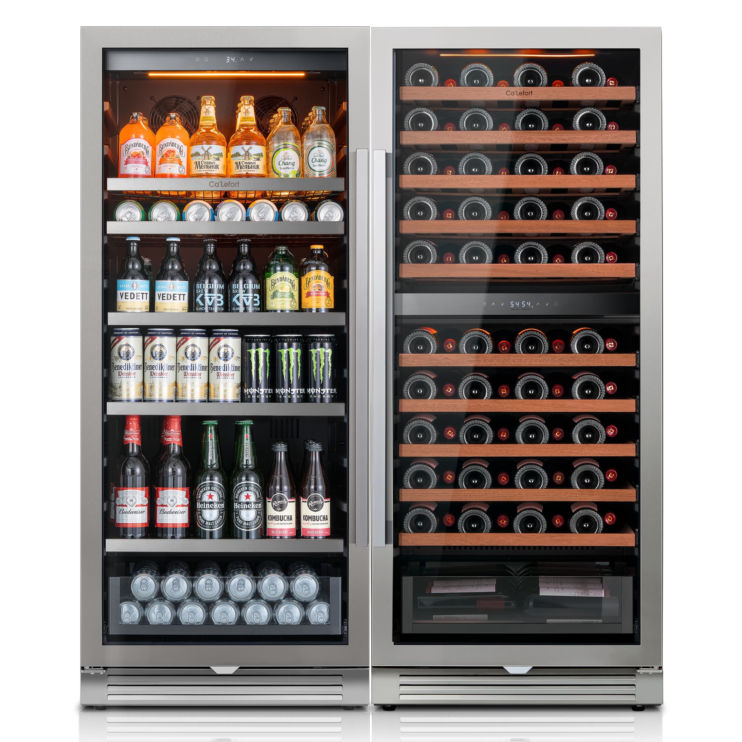 Ca'Lefort - 48 inch Wine and Beverage Cooler Refrigerator 238 Cans +90 Bottle ,Built-In 3-Color LED Lighting,for Home Bar - Stainless Steel