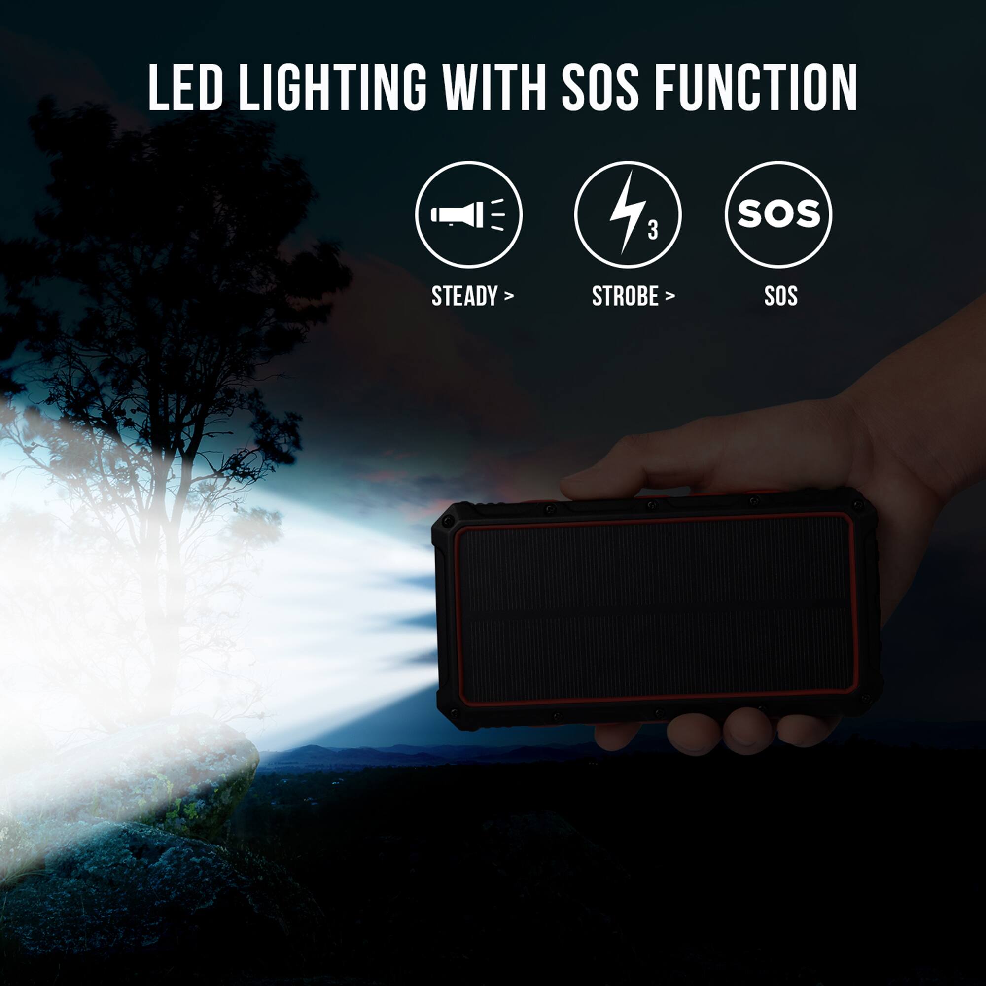 LED LIGHTING WITH SOS FUNCTION

STEADY > STROBE > SOS