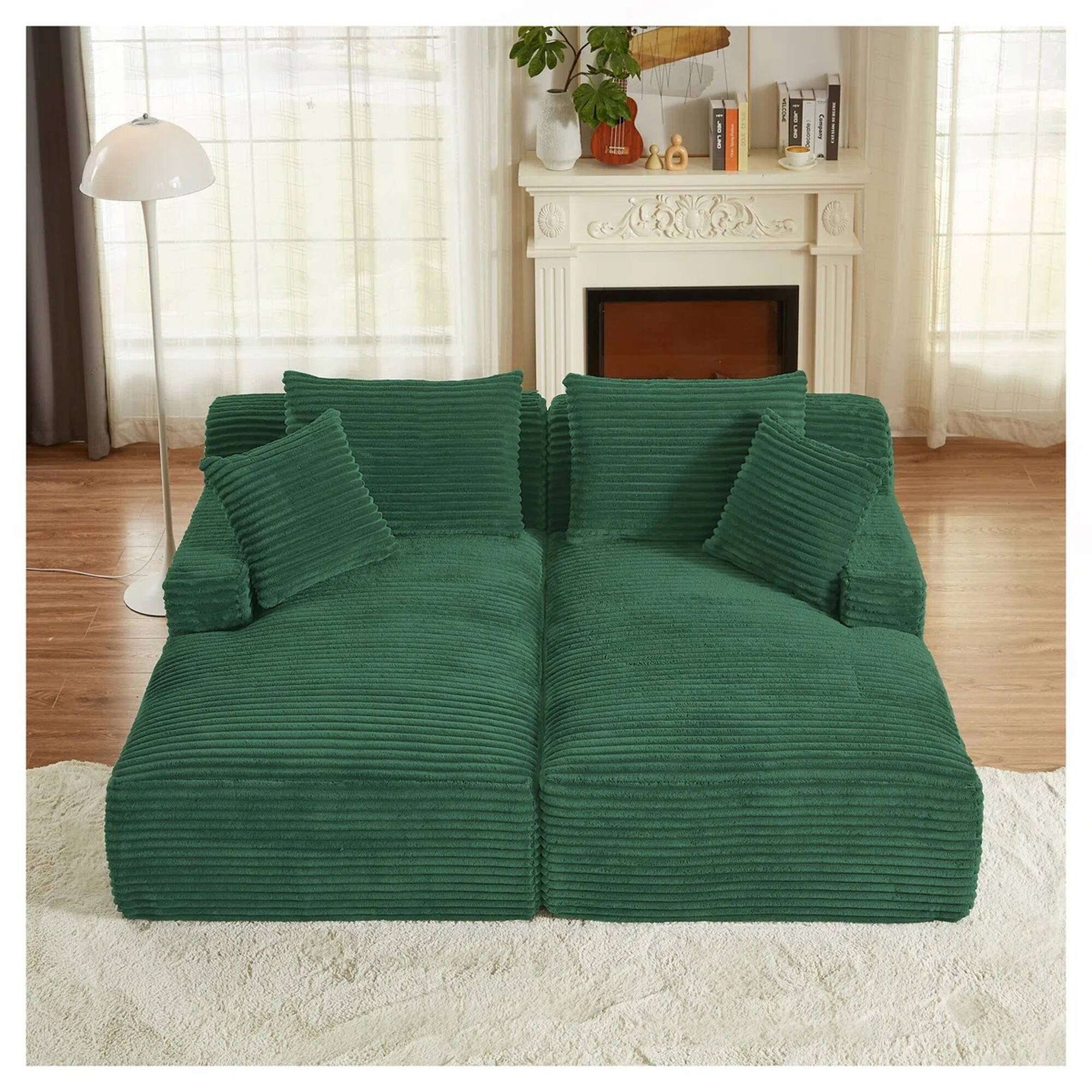 Alt View 3. Yardgrace - Oversized Corduroy Upholstered Chaise Lounge – No Assembly Required, Plush Boneless Sofa for Living Room - Green.