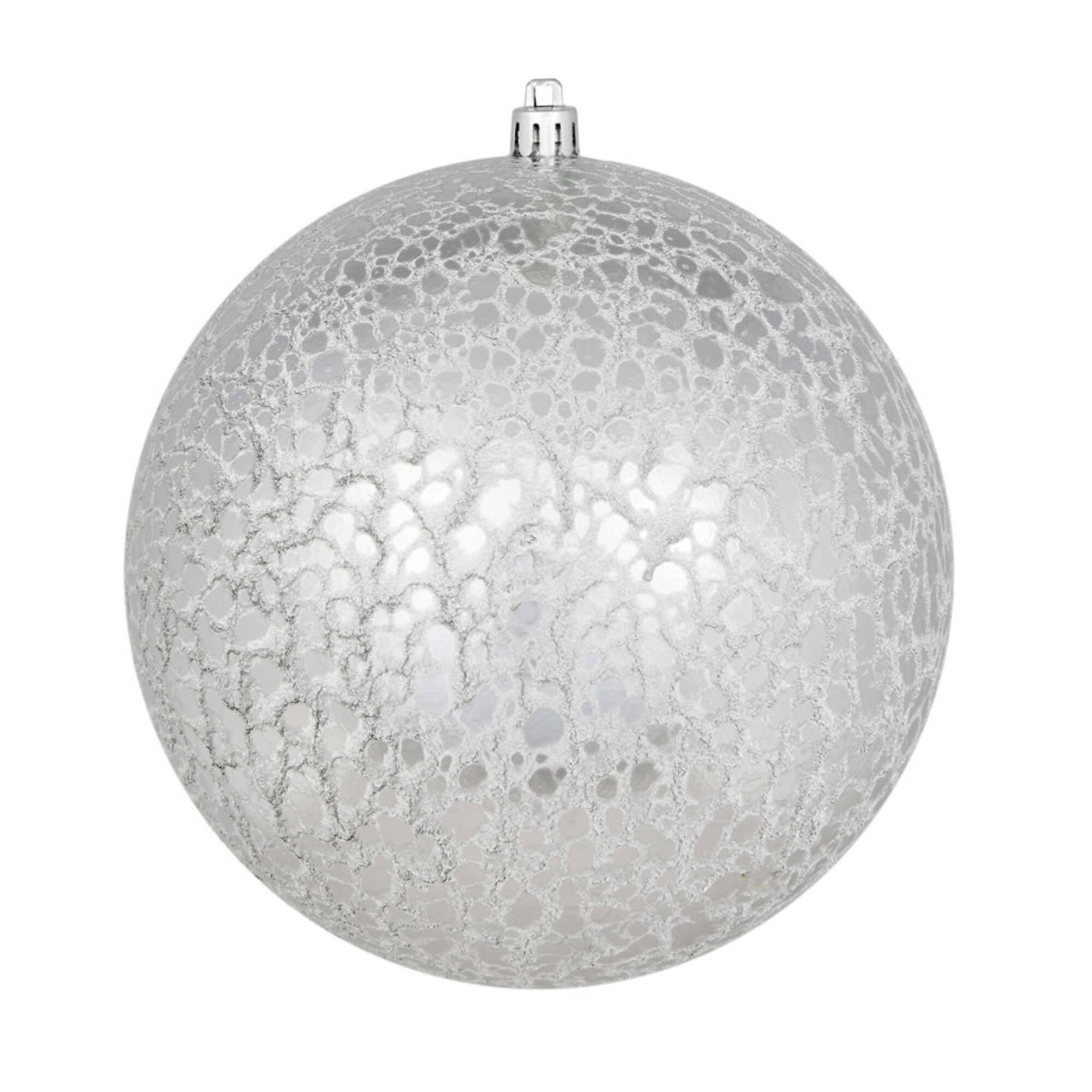Front. Vickerman - 6" Silver Crackle Ball Ornament 4 Bag - Silver.