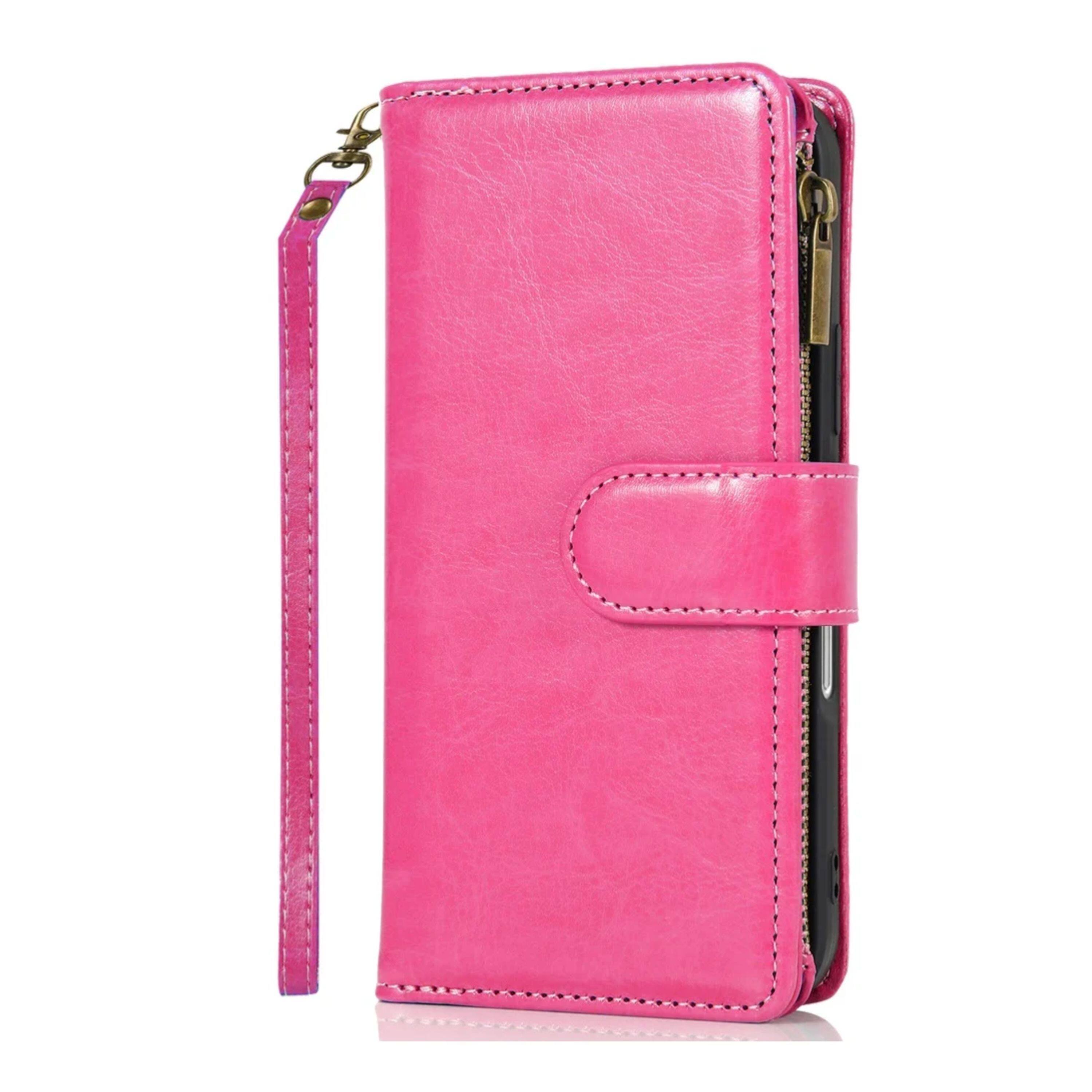 Back. Kitcheniva - PU Leather Phone Wallet Zipper With Tempered Glass For iPhone 17 Pro Hot Pink - Hot Pink.