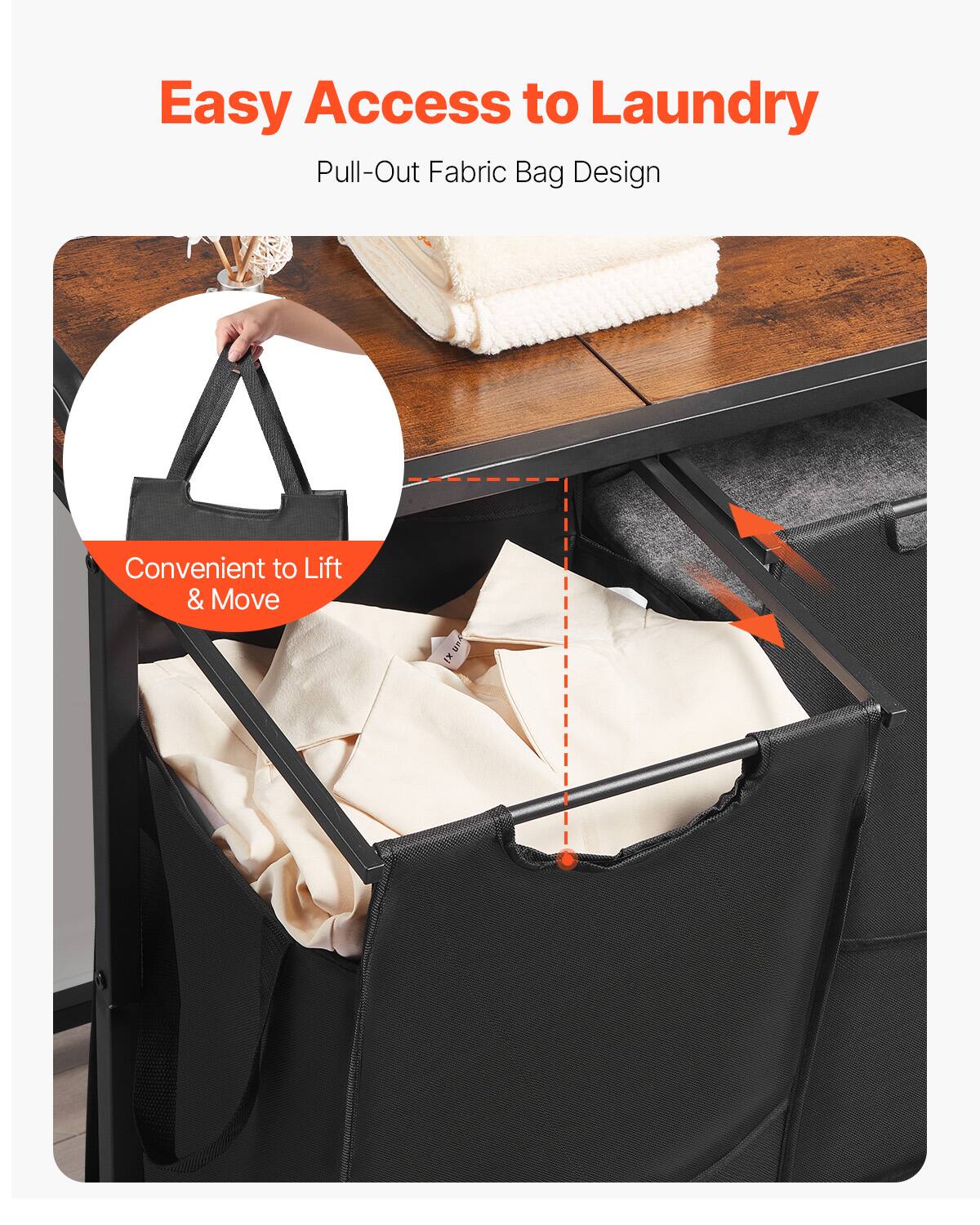 Easy Access to Laundry  
Pull-Out Fabric Bag Design  
Convenient to Lift & Move