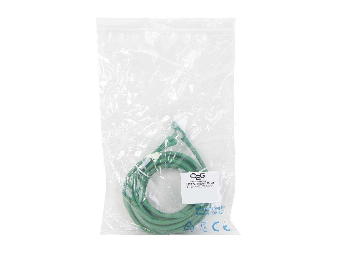 C2G .1 CONNECTRO  
27174  
Made in China  
14FT CAT5E MOLDED GREEN  
3955 Kettering Blvd  
Moraine, OH 45330  
4,509 04