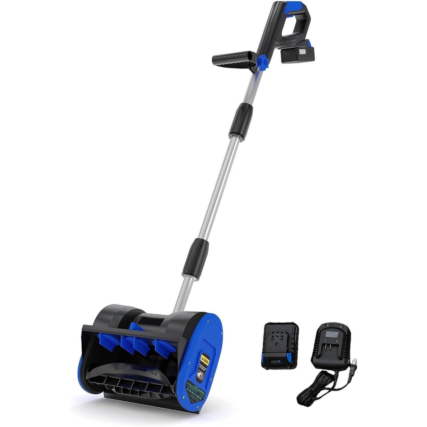 Front. Acekool - 12Inch Cordless Electric Snow Blower, Snow Shovel for Driveway, Sidewalk, Walkway, Blue - Blue.