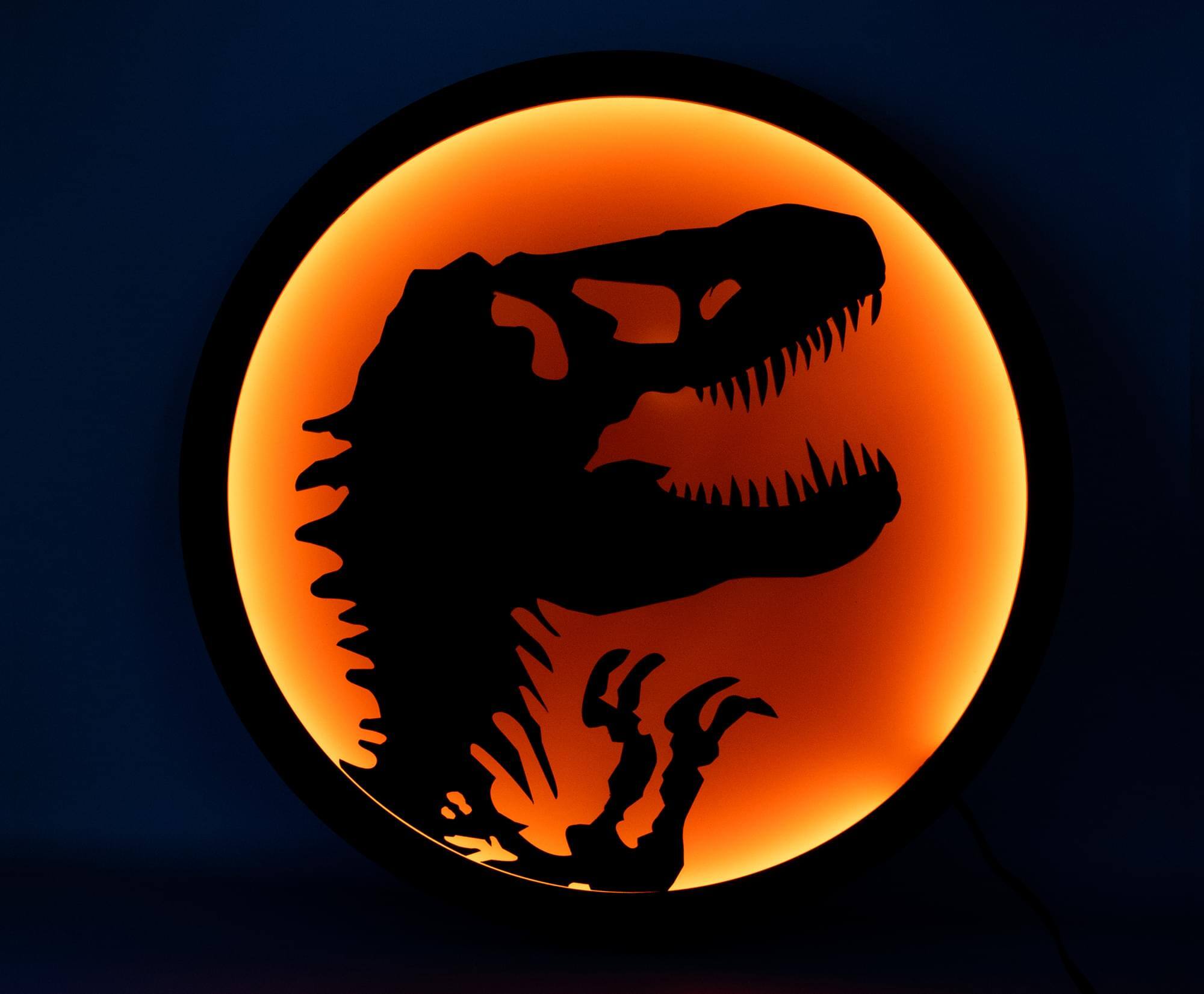 Alt View 1. Ukonic - Jurassic Park T-Rex Logo LED Wall Light Sign | 12 Inches Tall - Red.