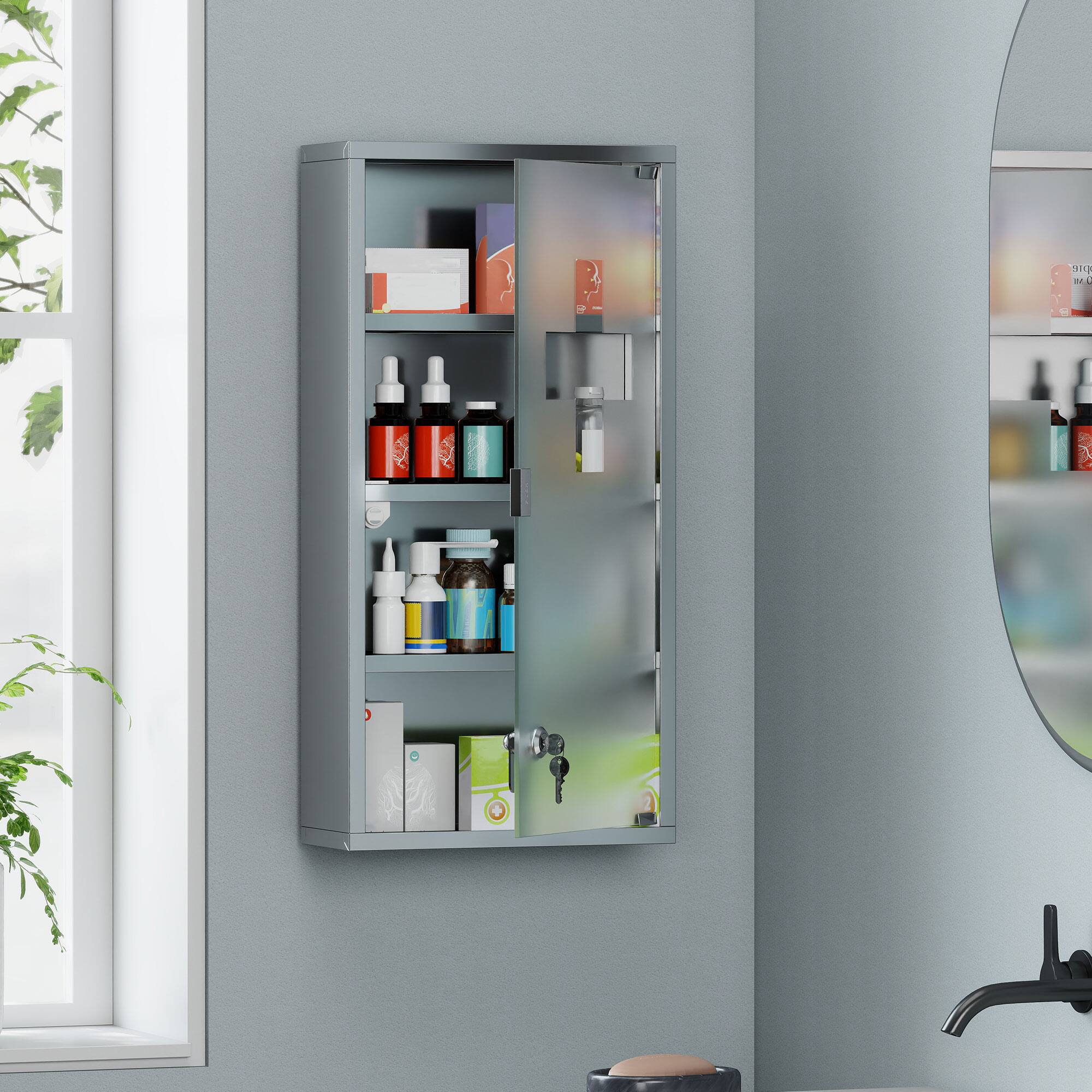 Alt View 1. Homcom - x 24" Lockable Medicine Cabinet - Silver.
