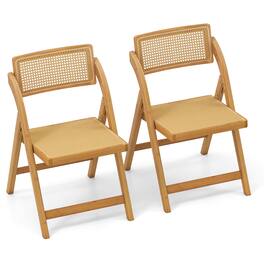 Gymax - Rattan Cane Folding Chairs Set of 2 w/ Rotatable Backrests 330lbs Capacity - Natural