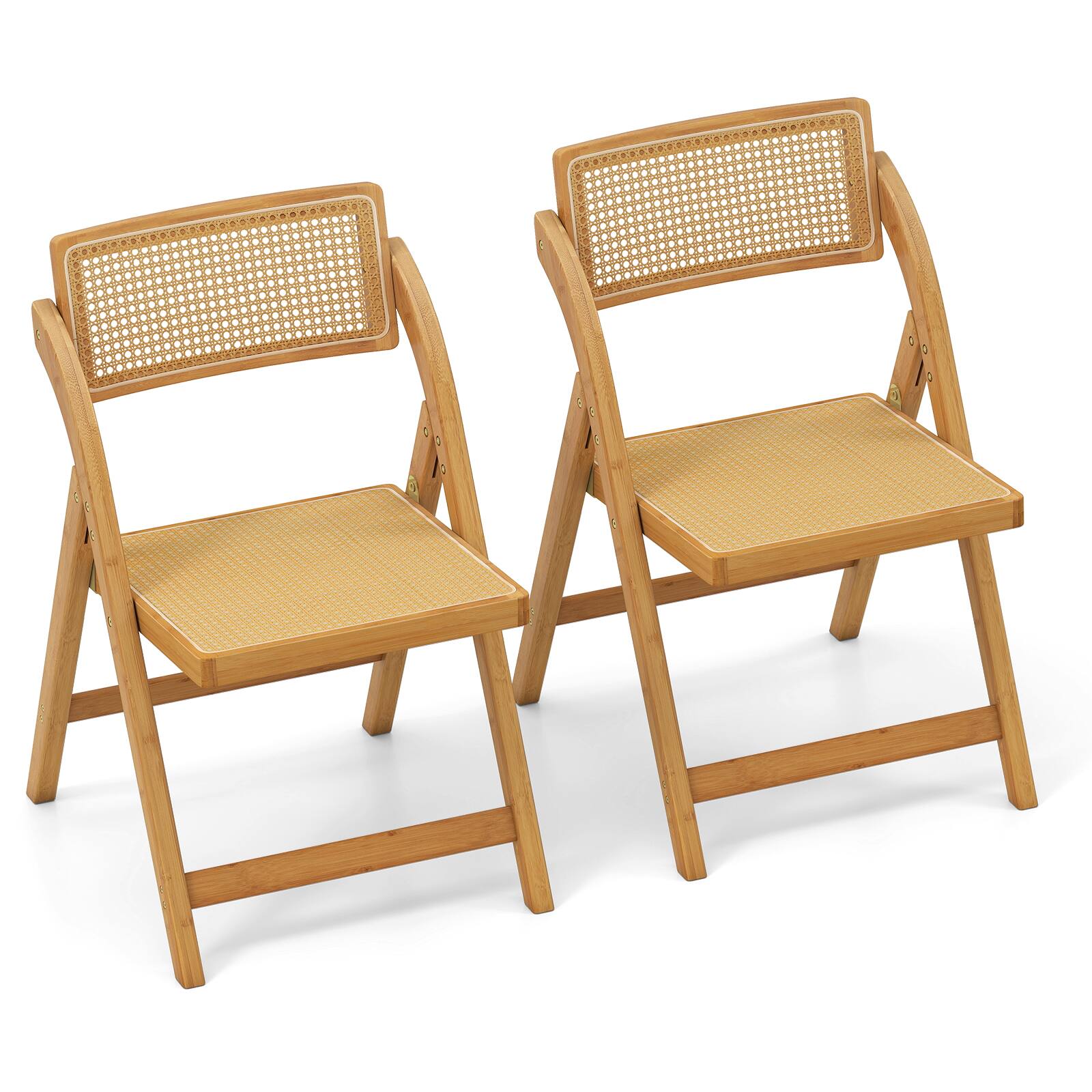 Front. Gymax - Gymax Rattan Cane Folding Chairs Set of 2 w/ Rotatable Backrests 330lbs Capacity - Natural.