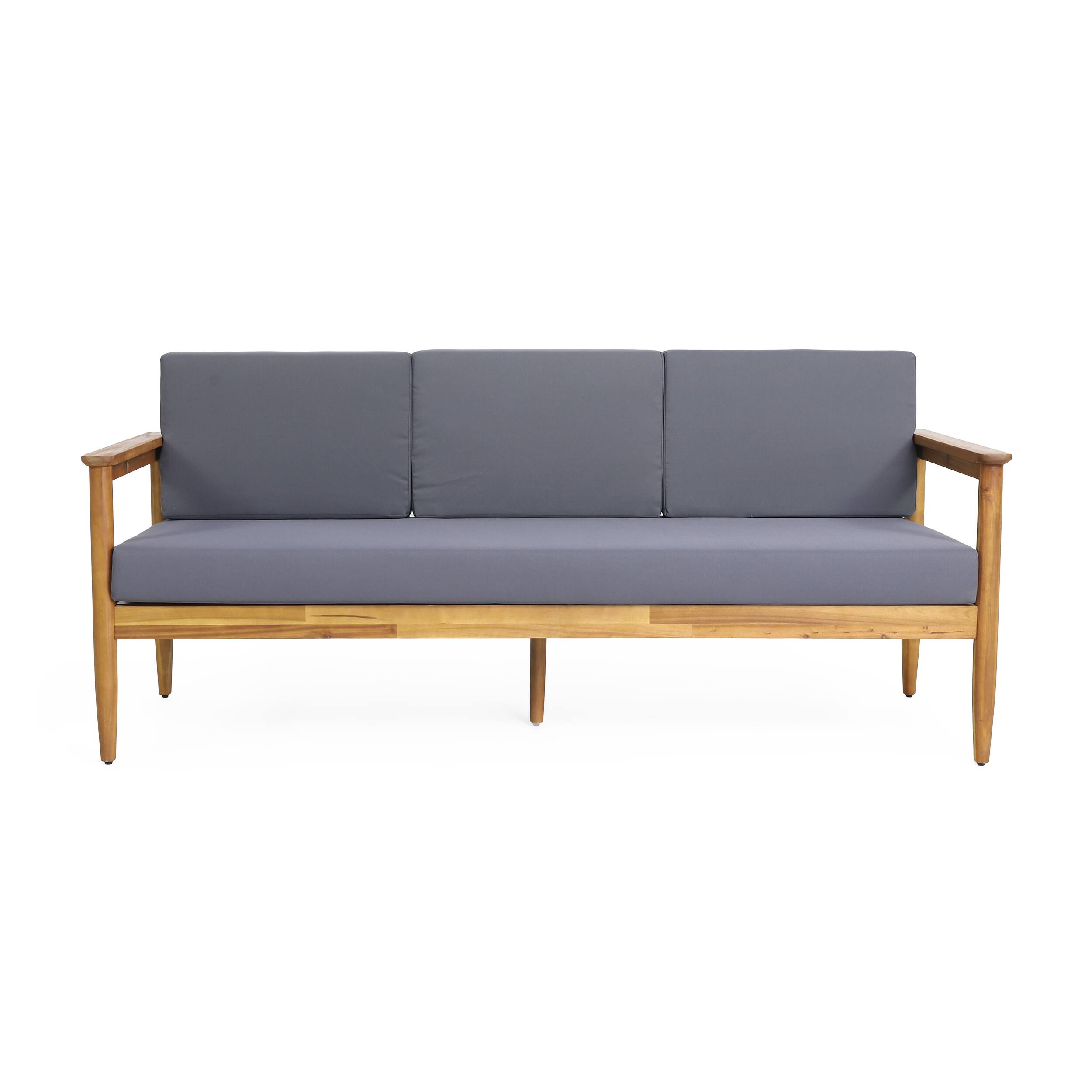 Back. Mondawe - Acacia Wood Outdoor Sofa with Water-Resistant Cushions - Dark Grey.