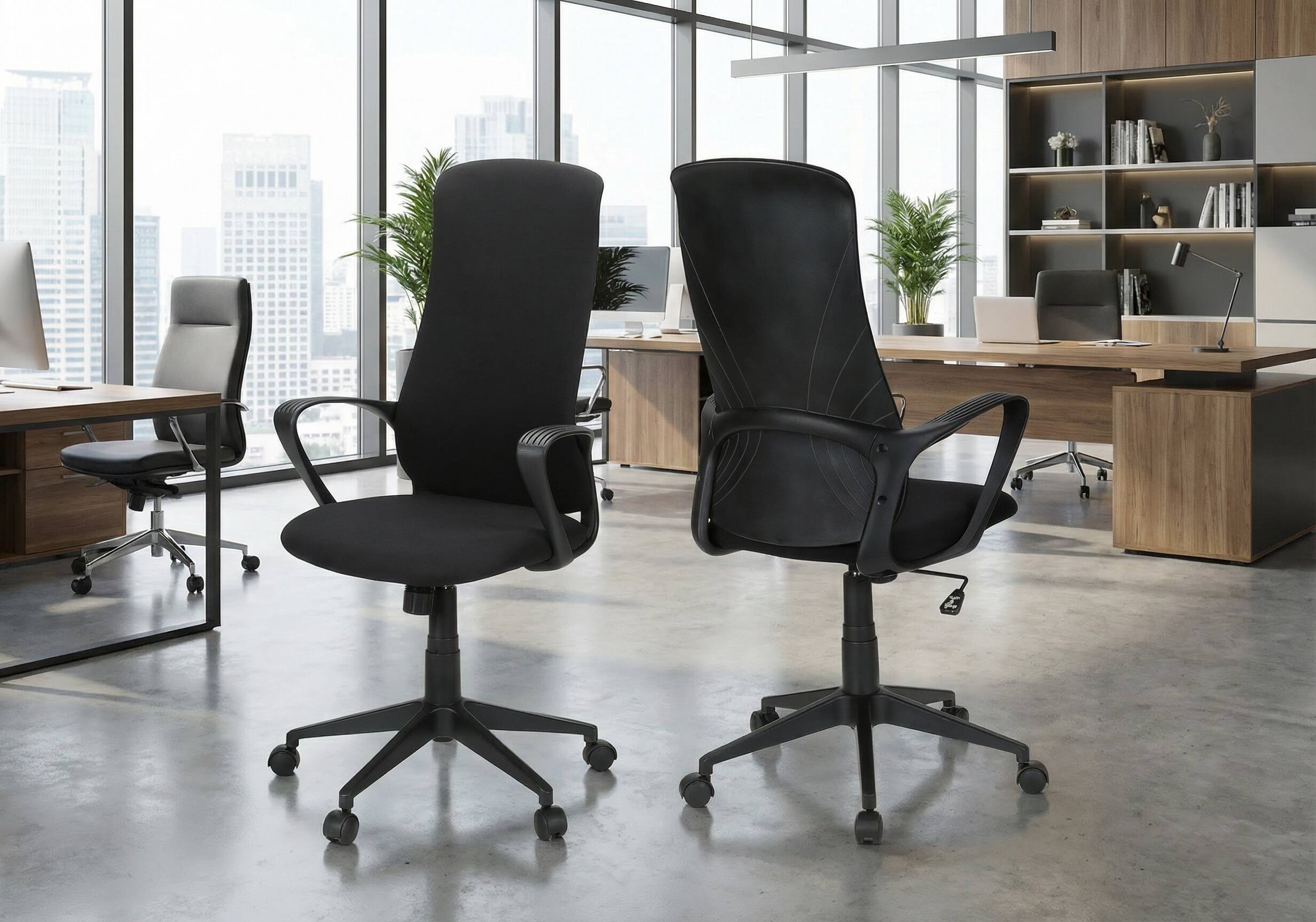 Angle. Forest'nSky - Ergonomic Office Chair with Adjustable Height, Armrests & 360° Swivel - Modern Black Fabric Chair for Work - Black.