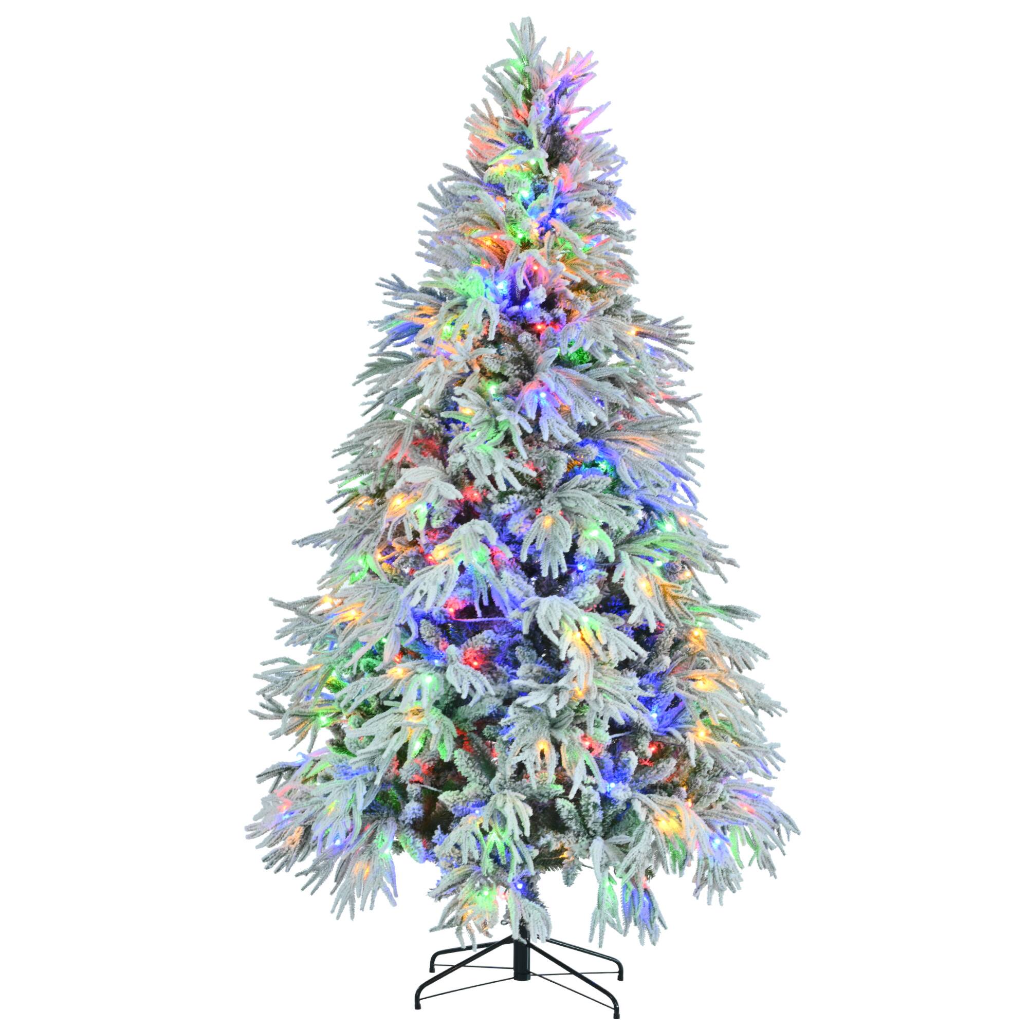 Front. Spaco - Spaco 7.5FT Prelit Snow Flocked Christmas Tree, 350 RGB LEDs 8 Modes Hinged - Green.