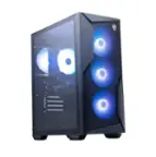 A black and blue MSI computer tower with a dragon logo on the side.