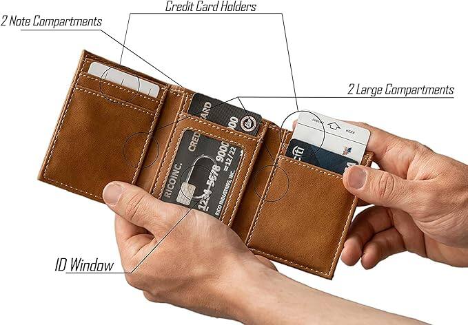 2 Note Compartments  
Credit Card Holders  
2 Large Compartments  
ID Window