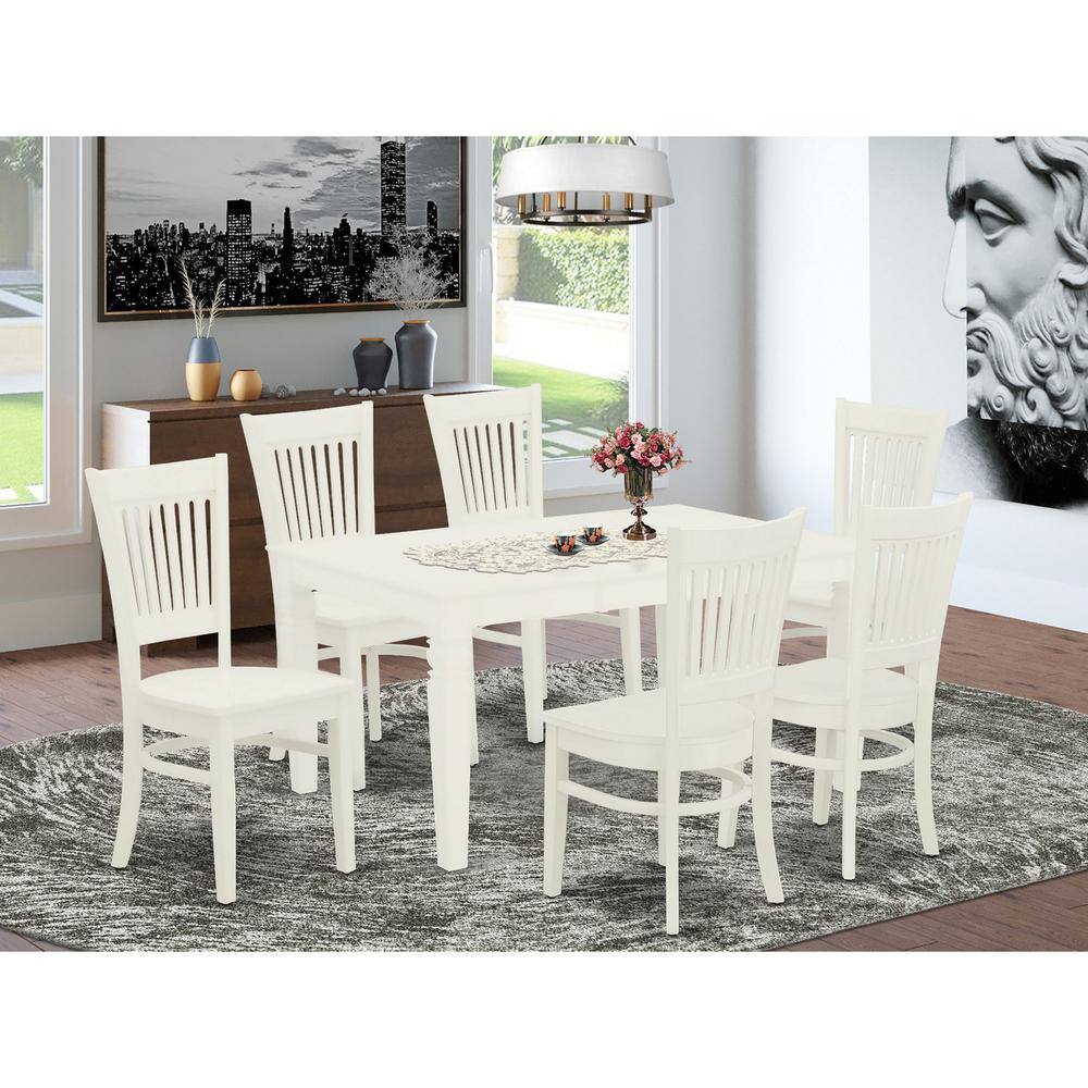 Back. East West Furniture - Dining Table- Table Leg Dining Chairs - Linen White.