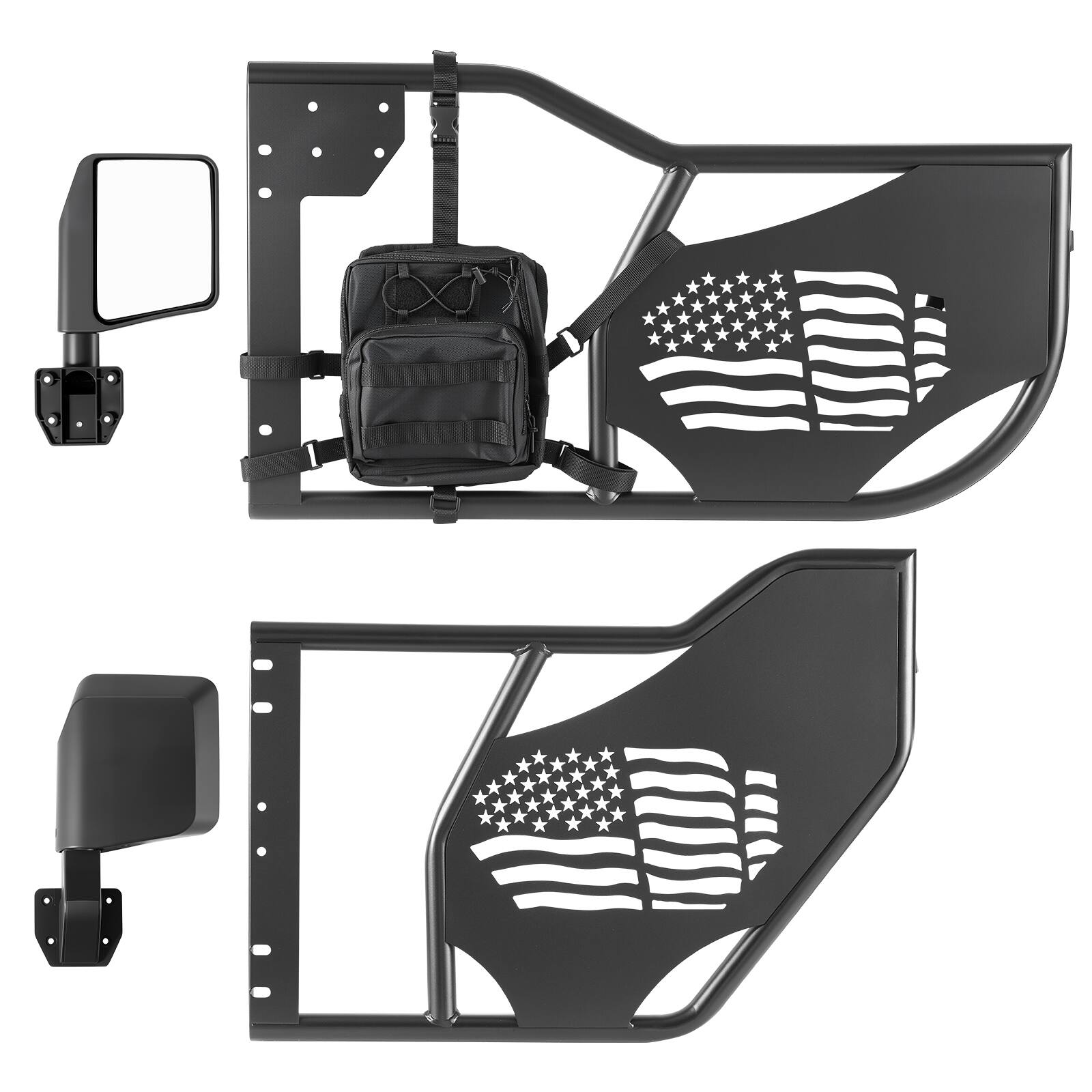 Alt View 5. VEVOR - Jeep Tube Doors, 4-Door, Fit for 2018-2026 Jeep Wrangler JL & 2020-2026 Gladiator JT, Flag Pattern Off Road Front - Black.