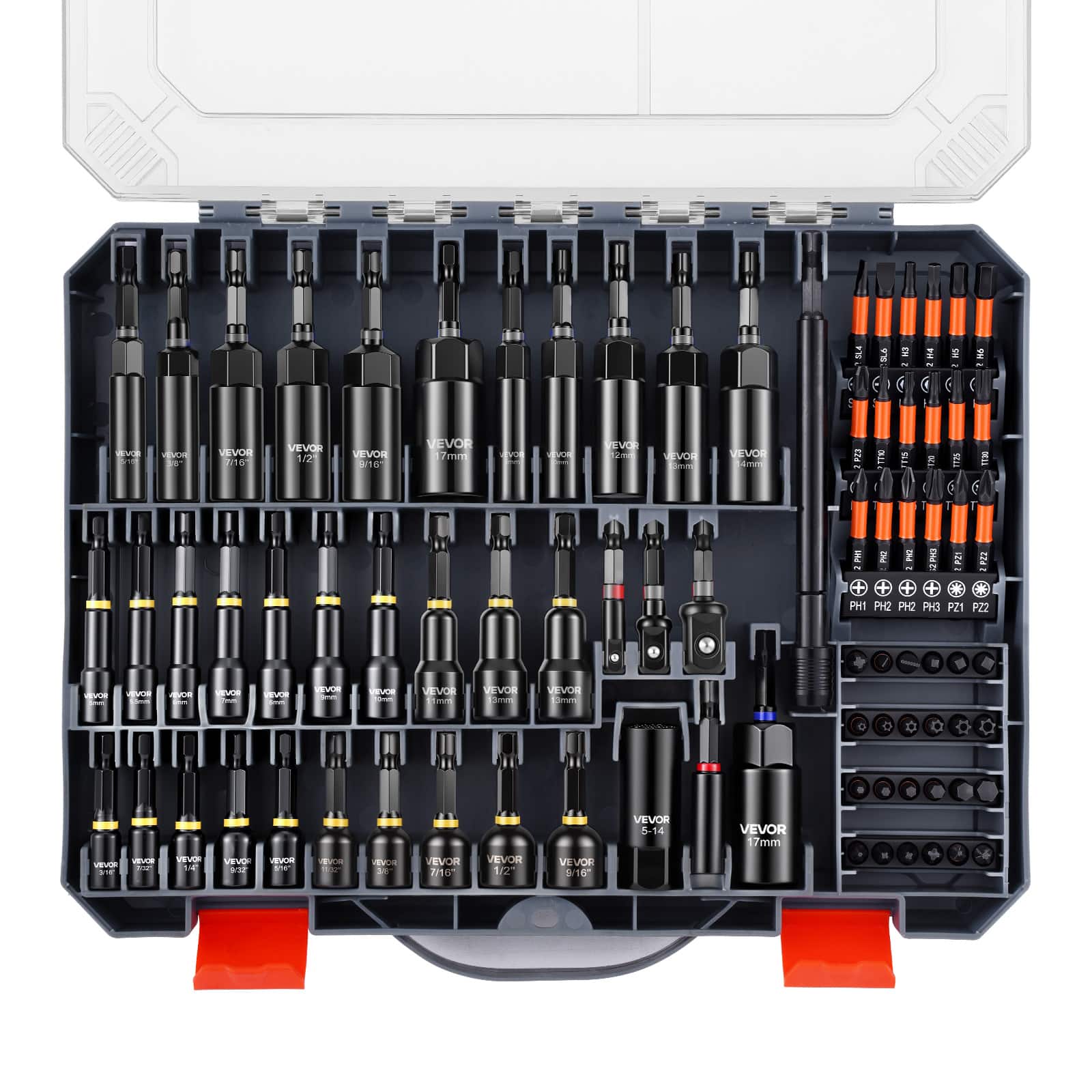 VEVOR - 80-Piece Premium Magnetic Impact Nut Driver Set, Metric & SAE Sizes, with Socket Adapters, Bit Holder, Wing Nut Driver - Black price history on PriceWatchPro