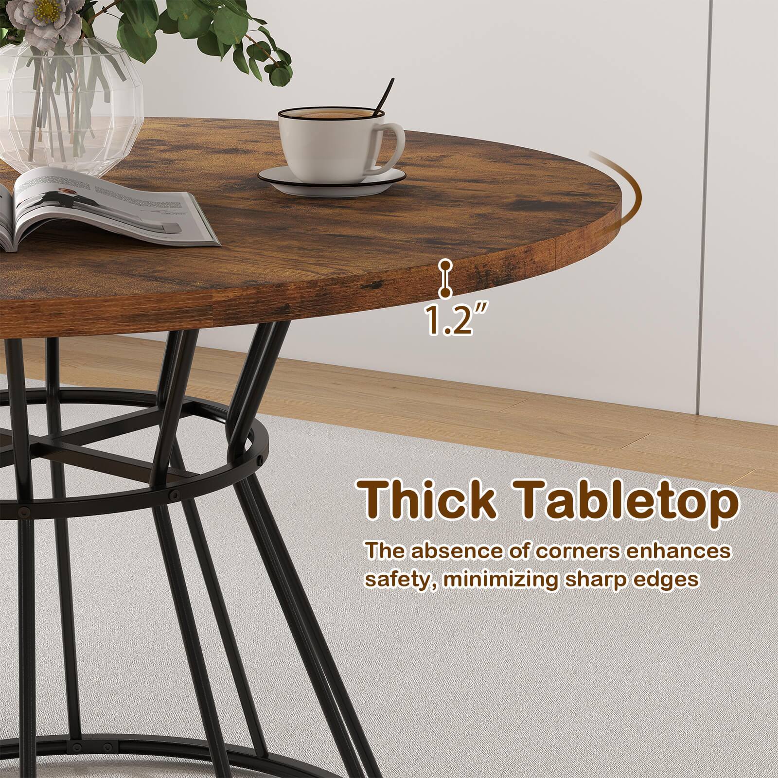 1.2" Thick Tabletop  
The absence of corners enhances safety, minimizing sharp edges