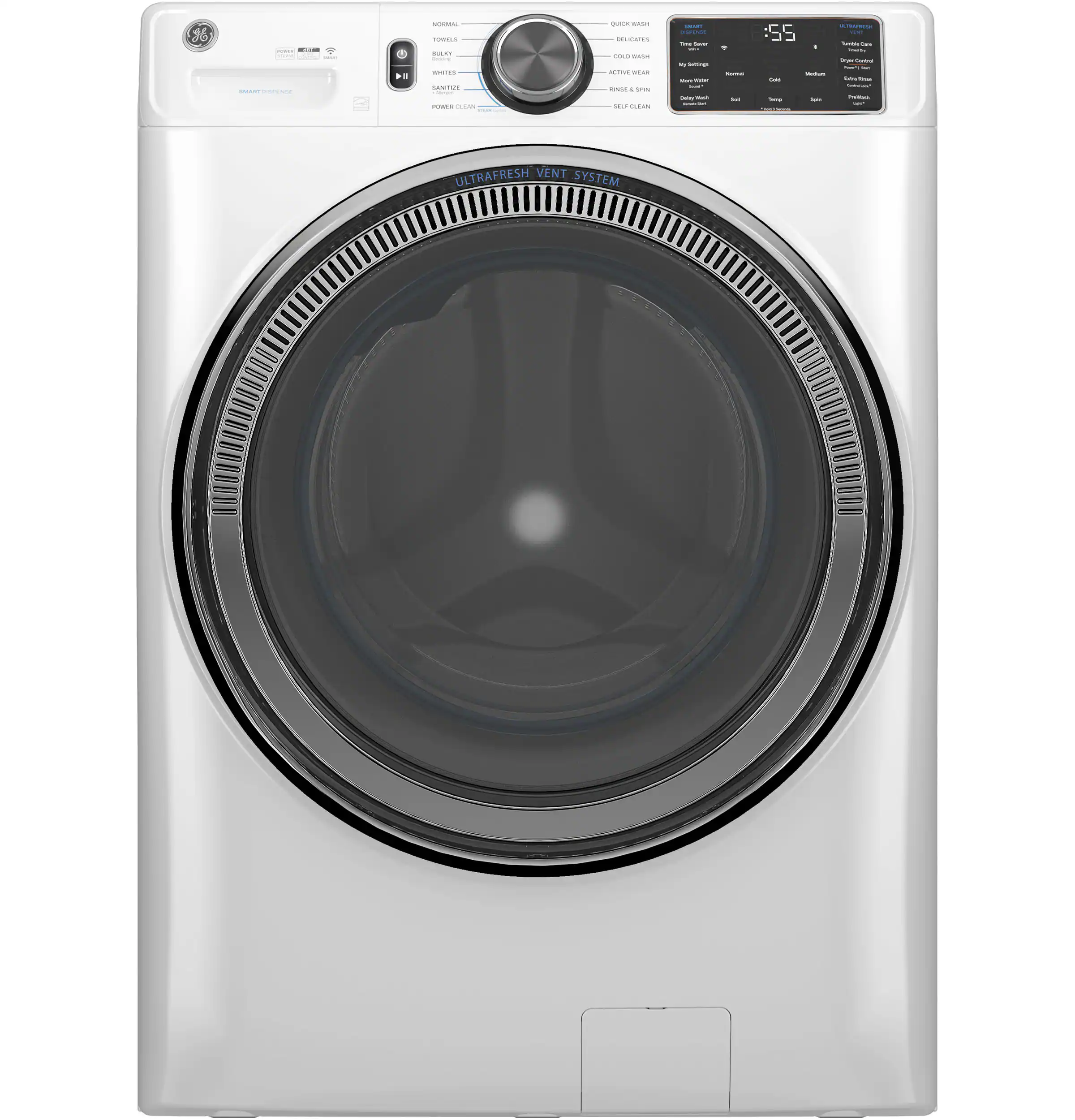 GE - 5.0 Cu. Ft. Stackable Smart Front Load Washer with Steam, SmartDispense and Odorblock Ultra Fresh Vent System - White