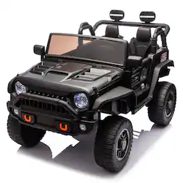 BreeBe - 24V 2-Seater Kids Ride On Truck with Remote, 200W*2 Motor, LED Lights, Music, Bluetooth, Off-Road, Age 3+ - Black