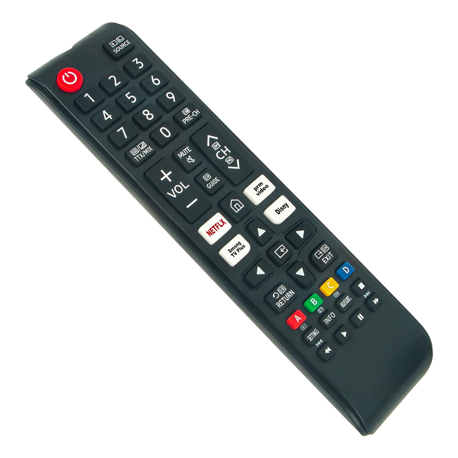 BL SOURCE 3 G 2 6 1 5 9 4 8  PRE-CH 7 0 B/ TTX/MIX MUTE CH A 2 +  GUIDE VOL -  NETFLX Smsng Plus TV prm video Disny E EXIT D  C G  RETURN e S  B ASUEI a A INFO = o0 SETTINGS A 144 44