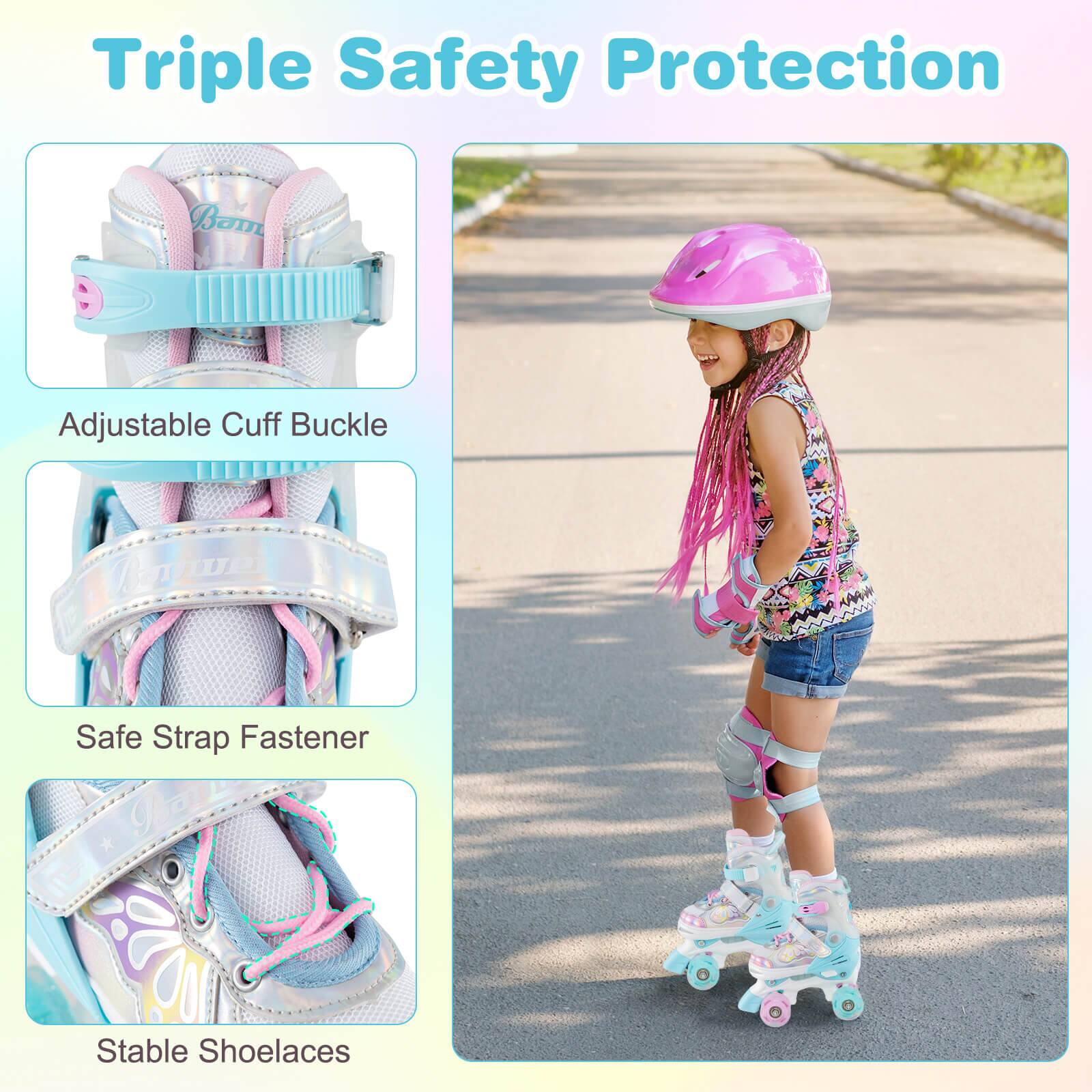 Triple Safety Protection

- Adjustable Cuff Buckle
- Safe Strap Fastener
- Stable Shoelaces