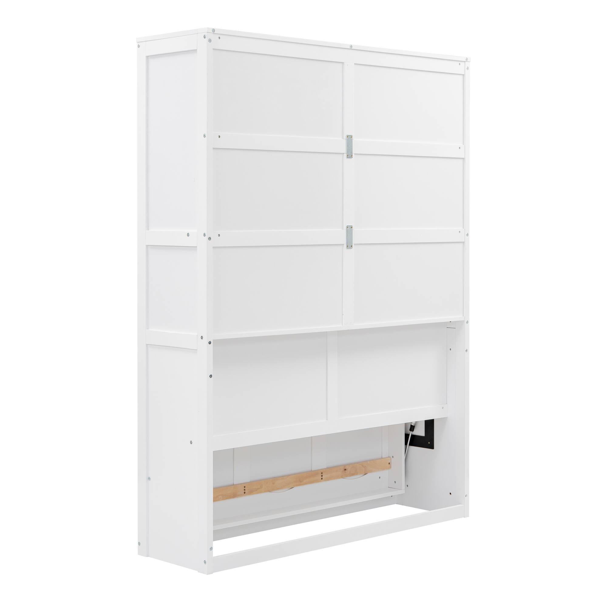 Alt View 2. Tiramisubest - Full Size White Solid Wood+MDF Murphy Bed with Shelves, 85x61x84 inches, Space-Saving - White.
