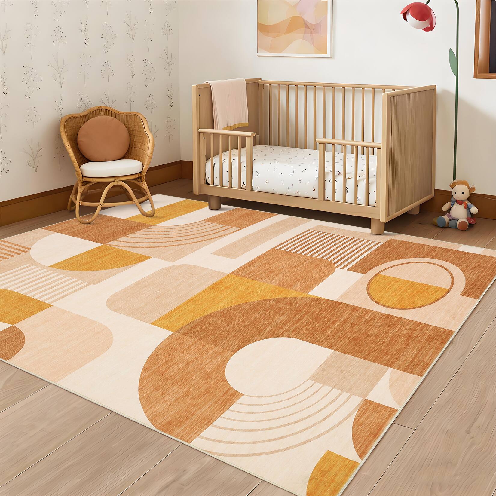 Alt View 1. Acekool - Modern Geometric Area Rug for Bedroom Non Slip Non Shedding Machine Washable Low Pile Carpet for Living Room Bathroon - Orange.
