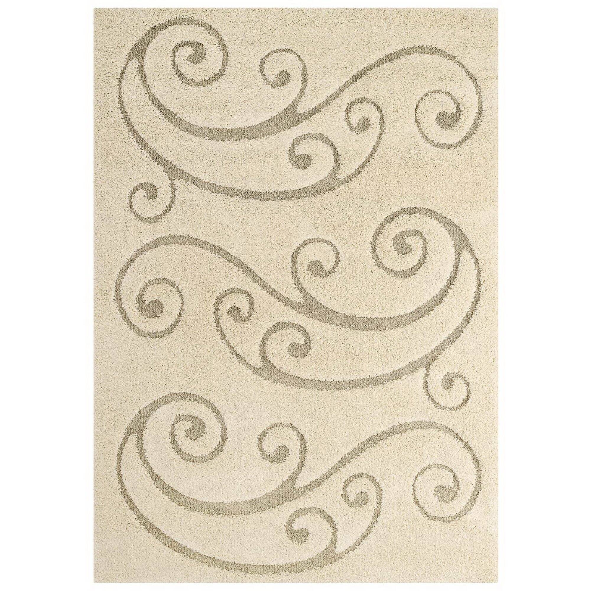 Angle. Modway - Jubilant Sprout Scrolling Vine Shag Area Rug - Creame and Beige.