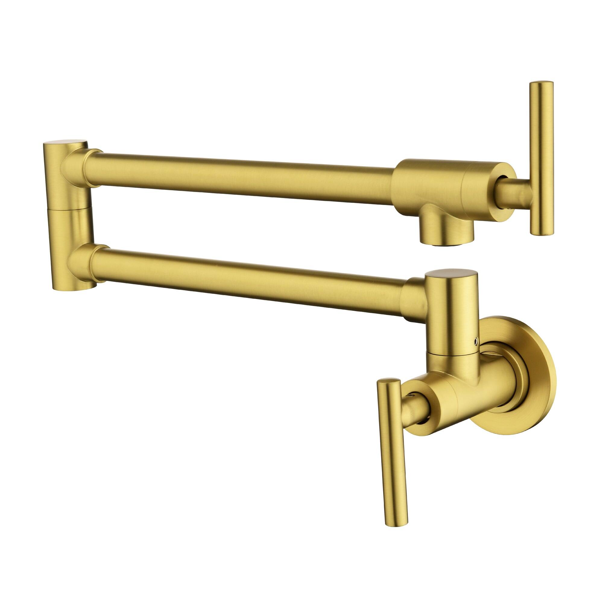 Angle. Boyel Living - Brushed Gold Wall Mounted Pot Filler Double Handle 1.8 GPM with Ceramic Cartridge and Mounting Hardware - Brushed Gold.