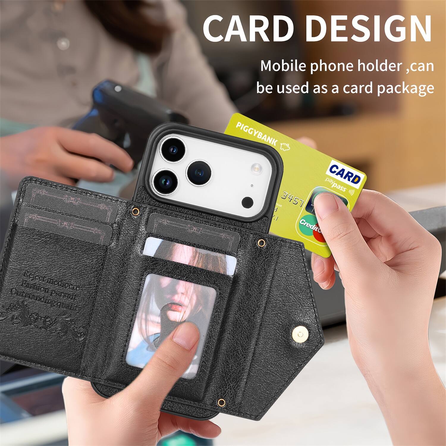 CARD DESIGN  
Mobile phone holder, can be used as a card package  

PIGGYBANK  
CARD  
paypass  
3457  
Credit
