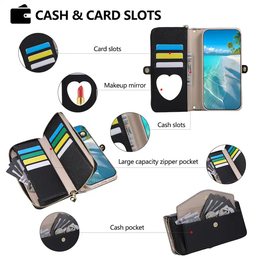 Add Stand For Dteck Leather Wallet Phone Case for Apple iPhone 17 Pro with Crossbody ...